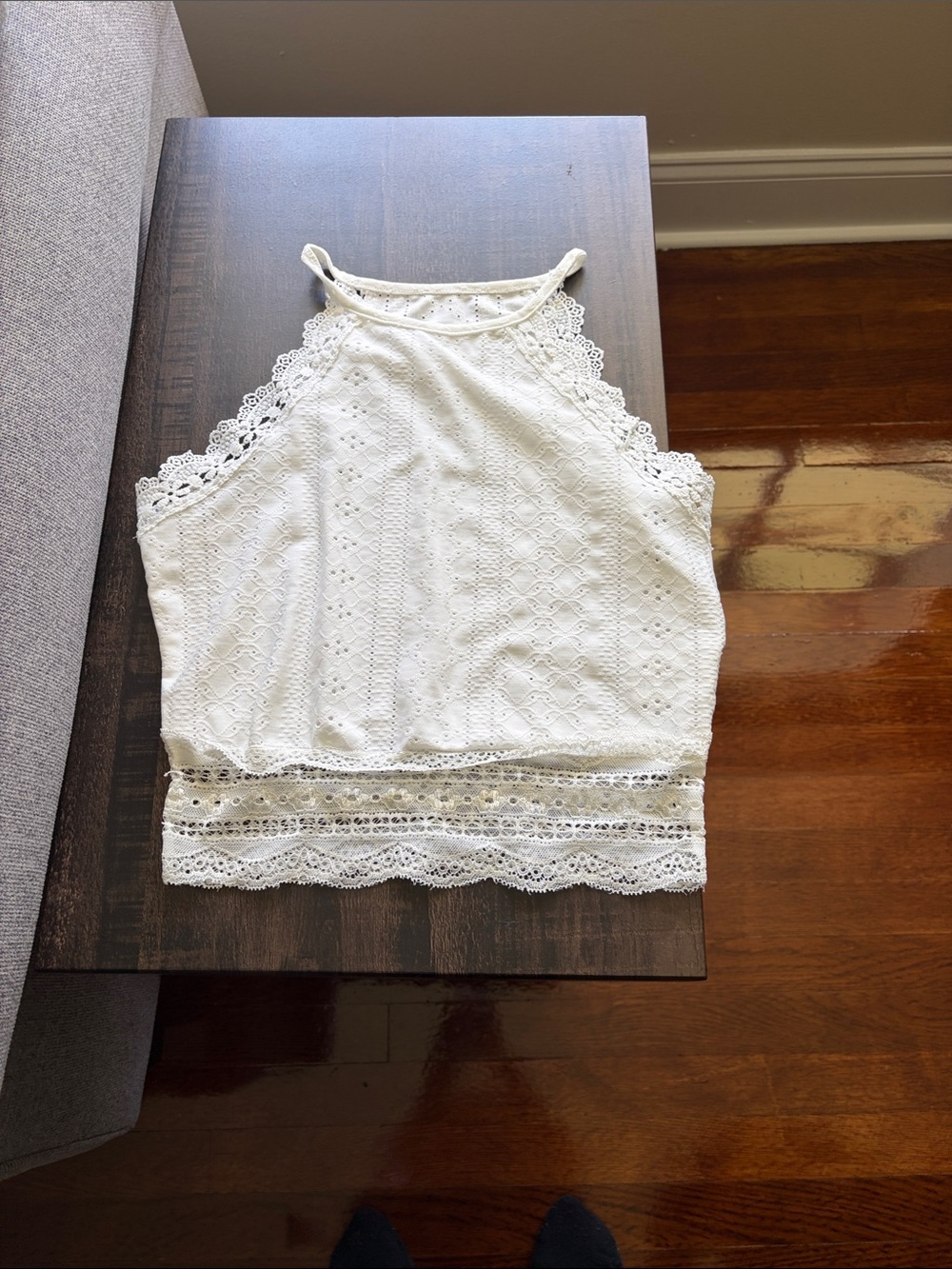 Women’s Lace Trim Halter Tank Top - White